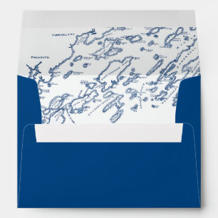 Cape Elizabeth Maine Casco Map Navy Blue Wedding Envelope