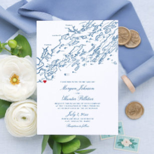 Cape Elizabeth Maine Elegant Navy Map Wedding Invitation
