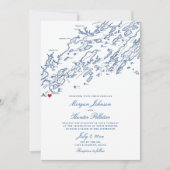 Cape Elizabeth Maine Elegant Navy Map Wedding Invitation (Front)