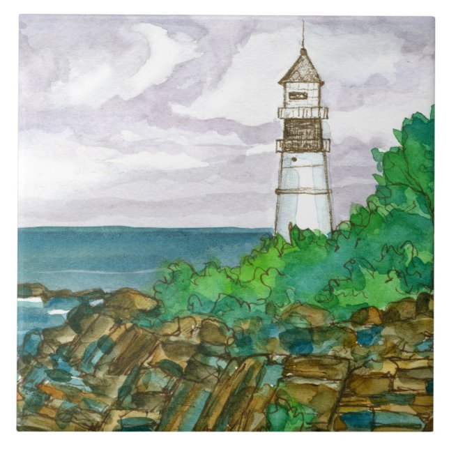 Cape Elizabeth Maine Portland Head Light Tile (Front)