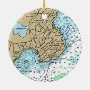 Cape Elizabeth ME Chart Ceramic Tree Decoration
