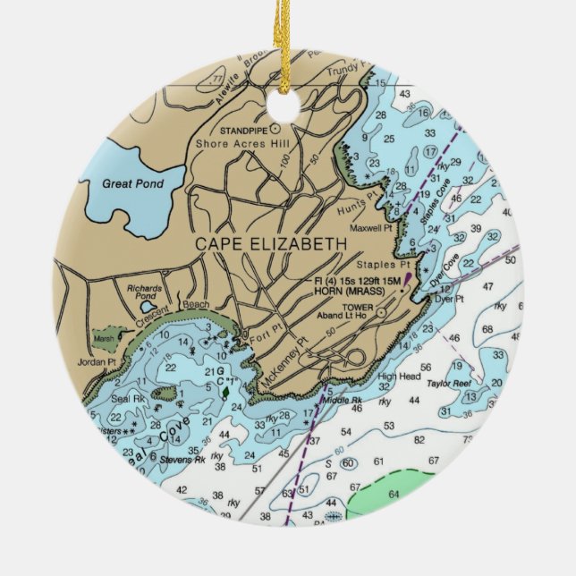 Cape Elizabeth ME Chart Ceramic Tree Decoration (Back)
