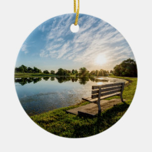 Cape Girardeau County Park Bench Sunset Ceramic Tree Decoration