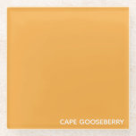 Cape Gooseberry yellow colour name Glass Coaster<br><div class="desc">Cape Gooseberry,  also known as Physalis,  is a plant of the nightshade family,  the berries of which grow inside a protective papery calyx.
Here,  the distinctive warm yellow colour of the berry gives its name to one of Nomencolours' signature shades.</div>
