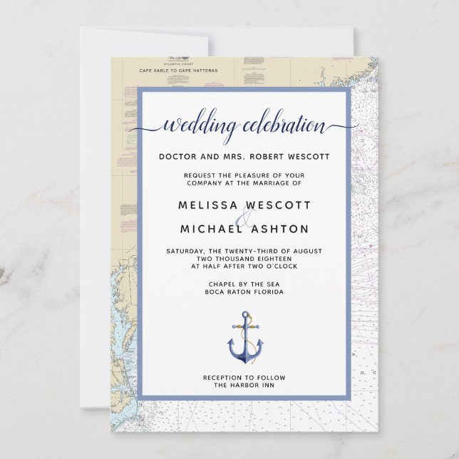 Cape Hatteras Authentic Nautical Wedding  Invitation (Front)