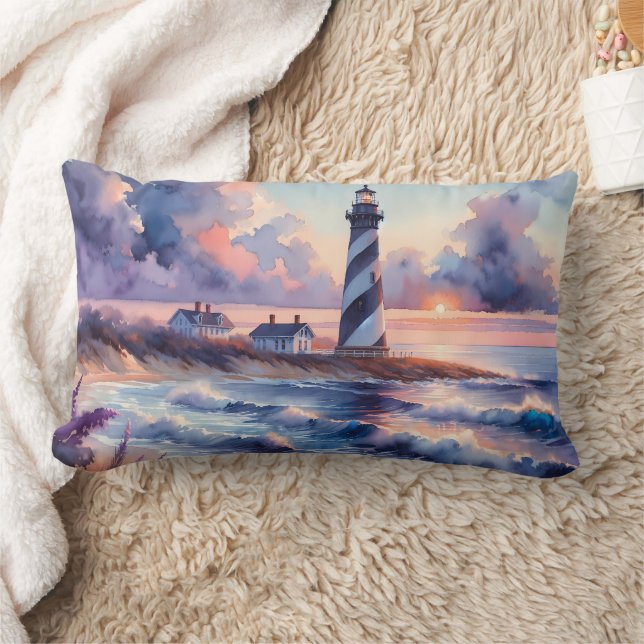 Cape Hatteras Lighthouse at Sunset Coastline Lumbar Cushion (Blanket)