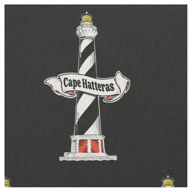 Cape Hatteras Lighthouse black and white Fabric (Close Up)