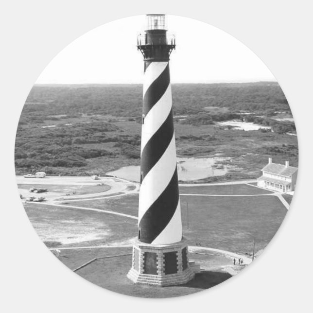 Cape Hatteras Lighthouse black and white photo Classic Round Sticker (Front)