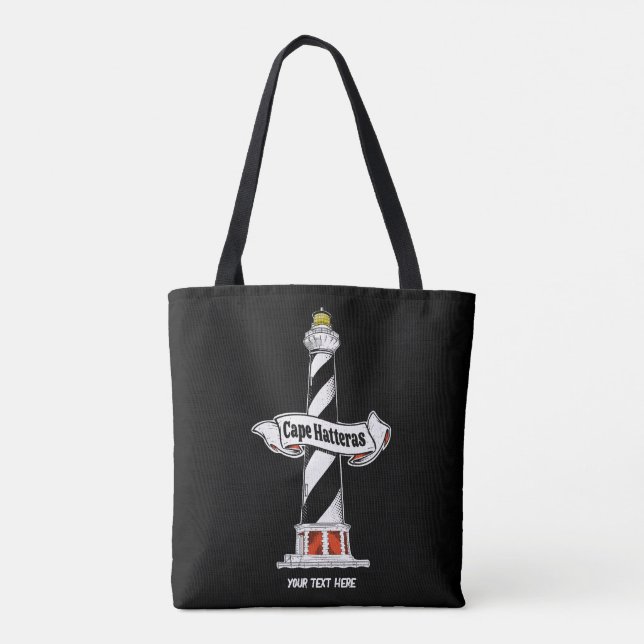 Cape Hatteras Lighthouse black and white Tote Bag (Back)