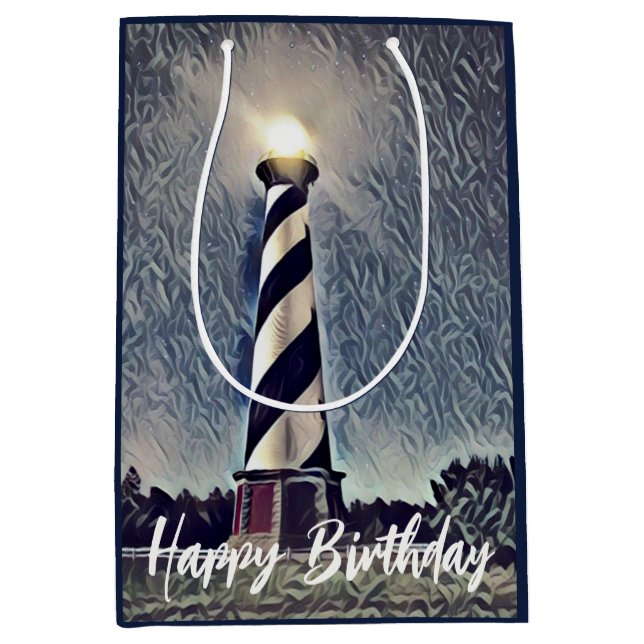 Cape Hatteras Lighthouse Outer Banks OBX Birthday Medium Gift Bag (Front)