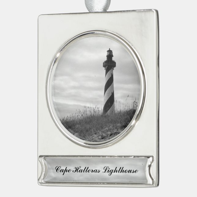 Cape Hatteras Lighthouse Silver Plated Banner Ornament (Left)