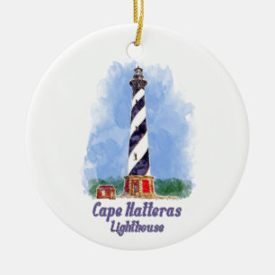 Cape Hatteras Lighthouse Watercolor North Carolina Ceramic Tree Decoration