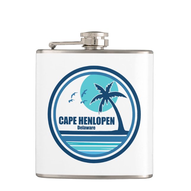 Cape Henlopen Delaware Palm Tree Birds Hip Flask (Front)