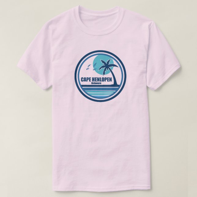 Cape Henlopen Delaware Palm Tree Birds T-Shirt (Design Front)