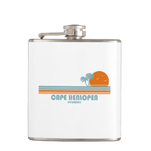 Cape Henlopen Delaware Sun Palm Trees Hip Flask