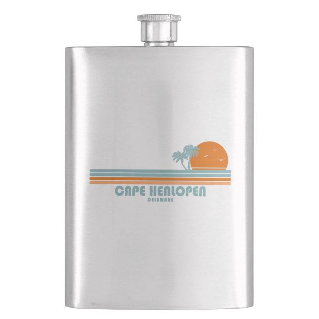 Cape Henlopen Delaware Sun Palm Trees Hip Flask (Front)