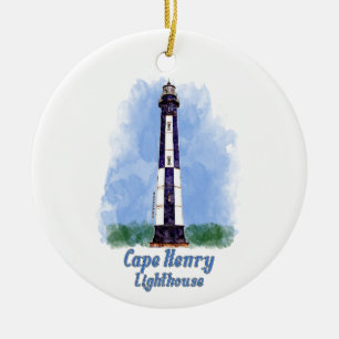 Cape Henry Lighthouse Watercolor - Virginia Ceramic Tree Decoration