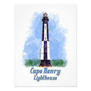 Cape Henry Lighthouse Watercolor - Virginia Photo Print