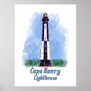 Cape Henry Lighthouse Watercolor - Virginia Poster