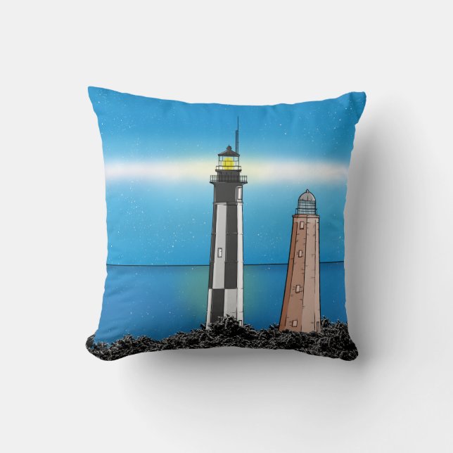 Cape Henry Lighthouses at night Cushion (Front)