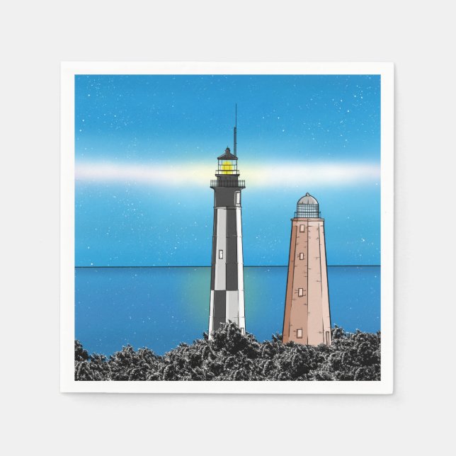 Cape Henry Lighthouses at night Napkin (Front)