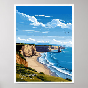 Cape Kidnappers New Zealand Travel illustration Poster
