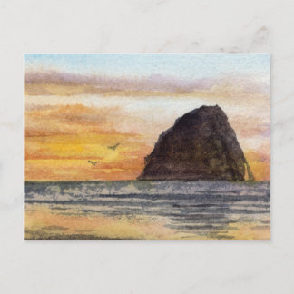 Cape Kiwanda Oregon Coast Sunset Watercolor Scene Postcard