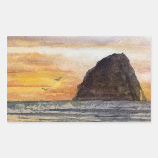 Cape Kiwanda Oregon Coast Sunset Watercolor Scene Rectangular Sticker