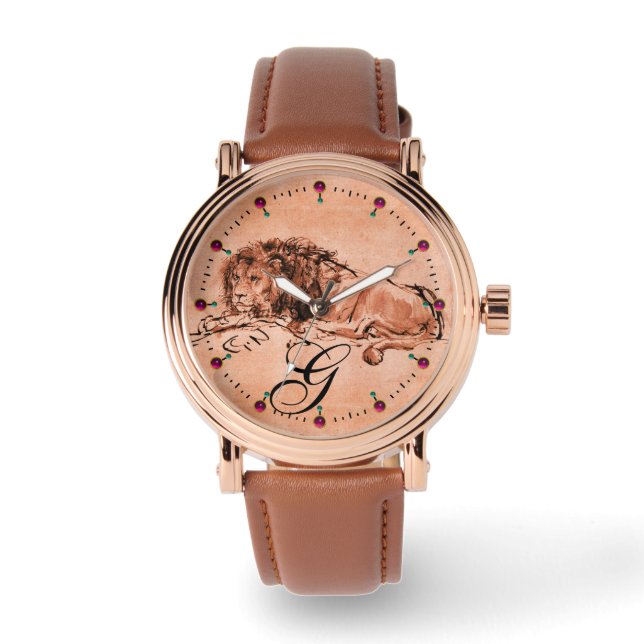 CAPE LION LYING DOWN,Antique Red Brown Monogram Watch (Front)