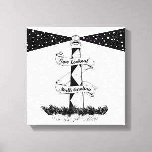 Cape Lookout Lighthouse Black and White Canvas Print