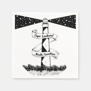 Cape Lookout Lighthouse Black and White Napkin