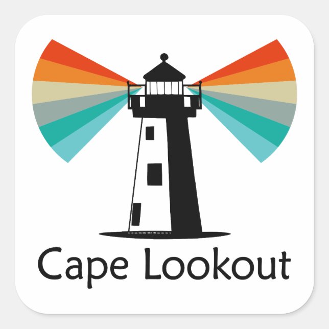 Cape Lookout Lighthouse North Carolina Rainbow Square Sticker (Front)