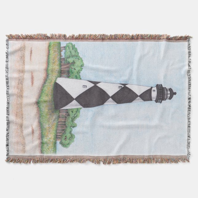 Cape Lookout Lighthouse Throw Blanket (Front)