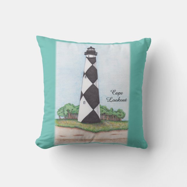 Cape Lookout Lighthouse Throw Pillow (Front)