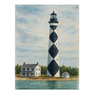 Cape Lookout Lighthouse Watercolor Poster