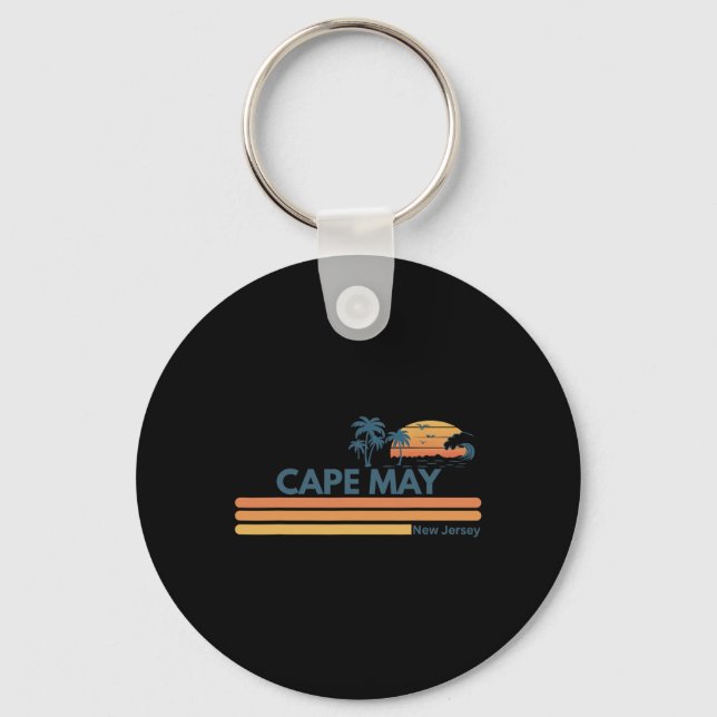Cape May Beach New Jersey Summer Palm Tree Men Wom Key Ring (Front)