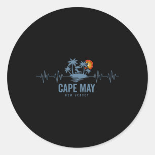 Cape May Beach New Jersey Vintage 80s Sunset Heart Classic Round Sticker