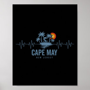 Cape May Beach New Jersey Vintage 80s Sunset Heart Poster