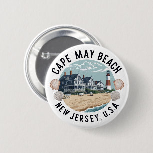 Cape May Beach Retro Vignette 6 Cm Round Badge