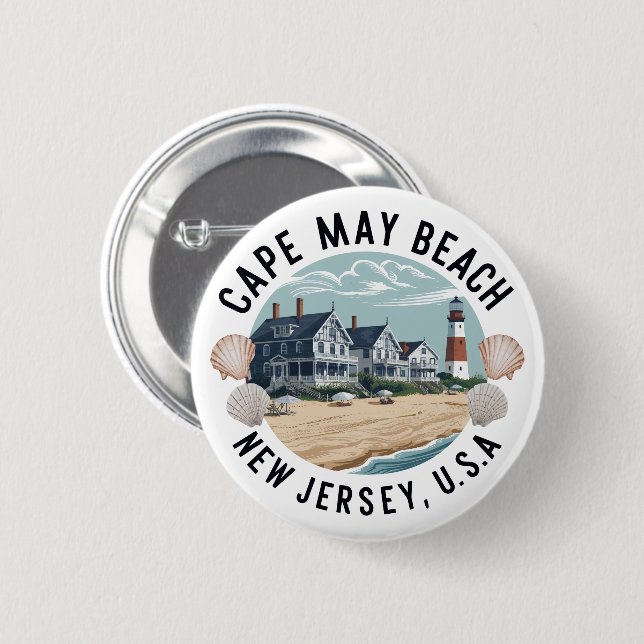 Cape May Beach Retro Vignette 6 Cm Round Badge (Front & Back)