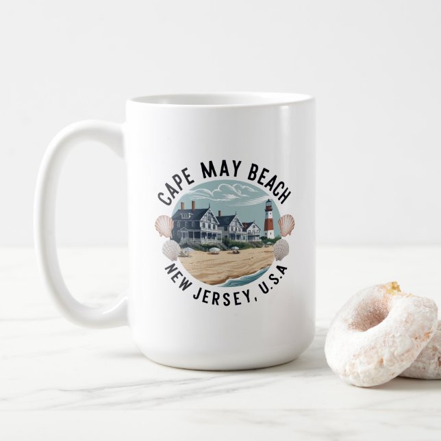 Cape May Beach Retro Vignette Coffee Mug (With Donut)