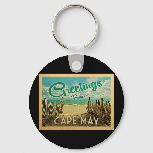 Cape May Beach Vintage Travel Key Ring (Front)