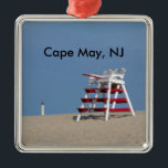 Cape May lifeguard chair Metal Tree Decoration<br><div class="desc">A lifeguard chair on the beach of Cape May with the lighthouse in the background.</div>