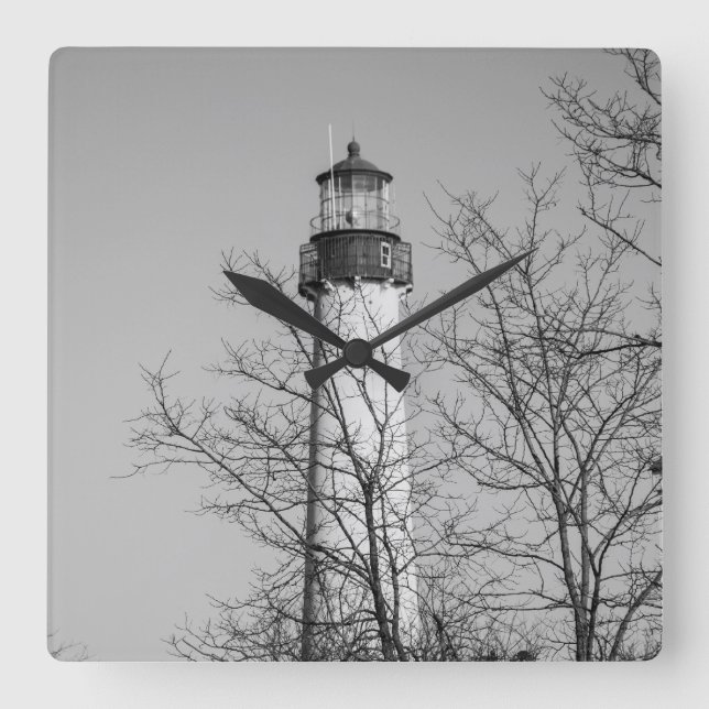 Cape May Light b/w Square Wall Clock (Front)