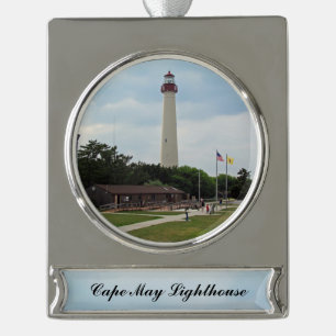 Cape May Lighthouse Silver Plated Banner Ornament