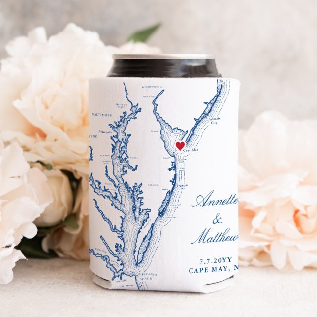 Cape May New Jersey Map Wedding Favour Drink Can Cooler (Creator Uploaded)