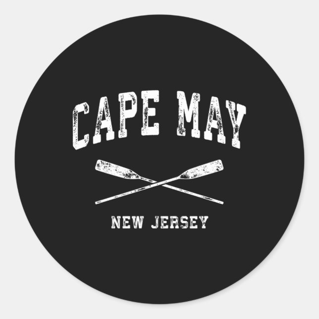 Cape May New Jersey Nautical Crossed Oars Classic Round Sticker (Front)