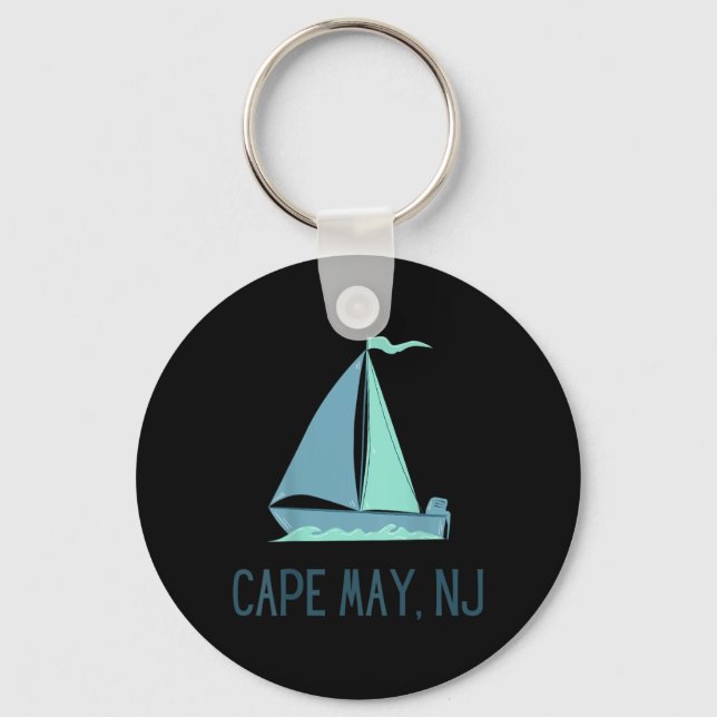 Cape May New Jersey Sailing Sailboat Beach Key Ring (Front)