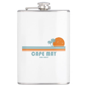 Cape May New Jersey Sun Palm Trees Hip Flask
