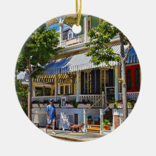 Cape May NJ – Man Walking His Goldendoodle Ceramic Tree Decoration